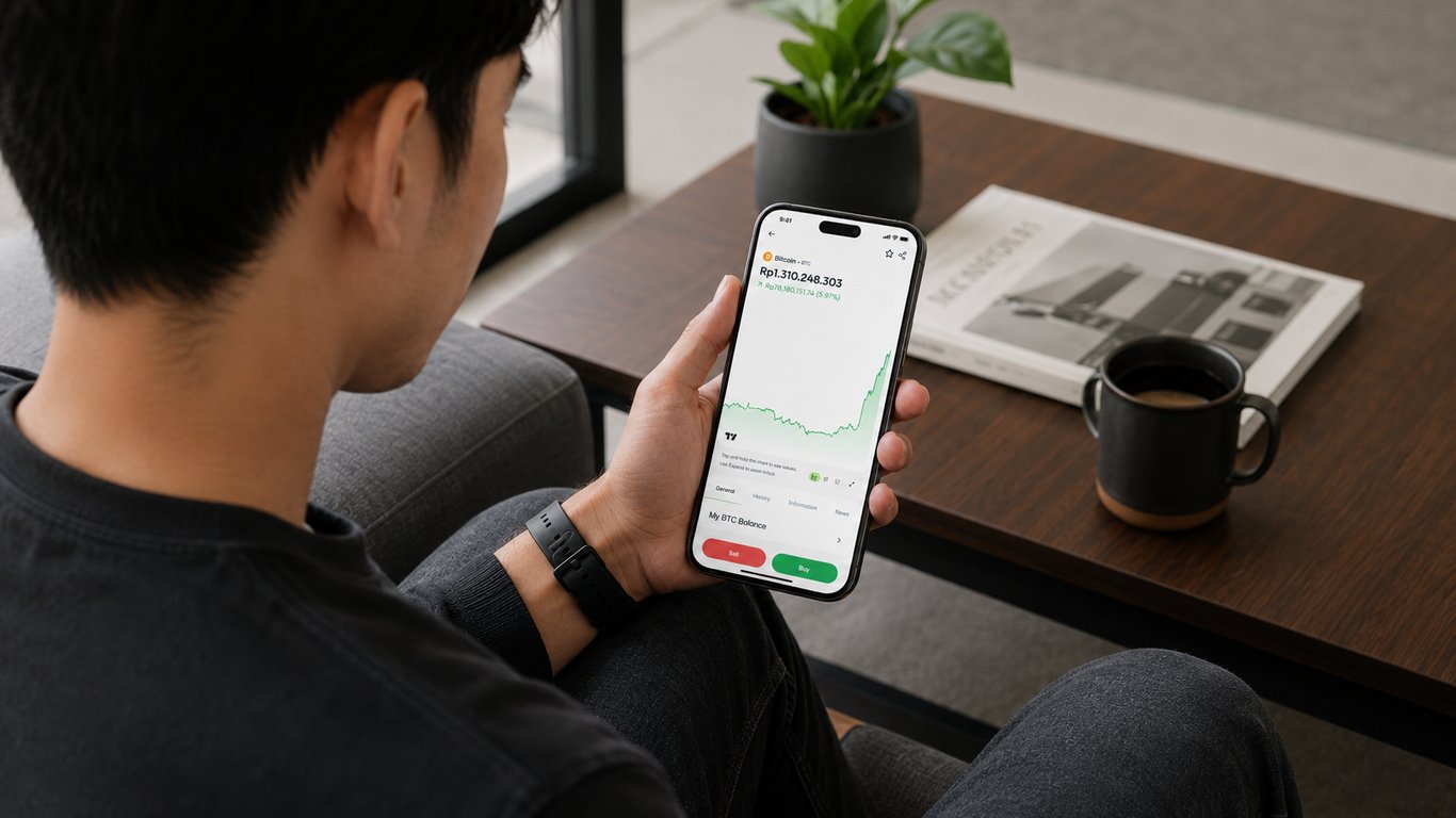 Ilustrasi pergerakan harga Bitcoin (BTC) di aplikasi FLOQ. Sumber: FLOQ.