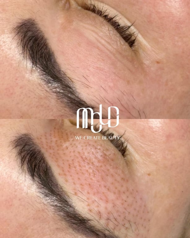 Before and after treatment showing improved skin texture and a smoother appearance around the eye area.
