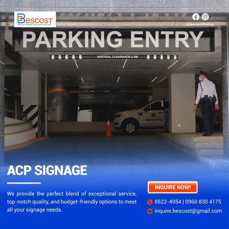 Bescost Printing | Bold ACP signage for parking entry, designed for maximum visibility and durability.