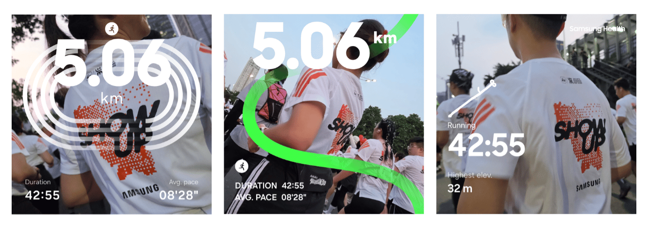 Perjalanan 5K para pelari Samsung Galaxy 5K terekam melalui Galaxy Watch dan dapat ditampilkan dengan overlay spesial melalui Samsung Health.