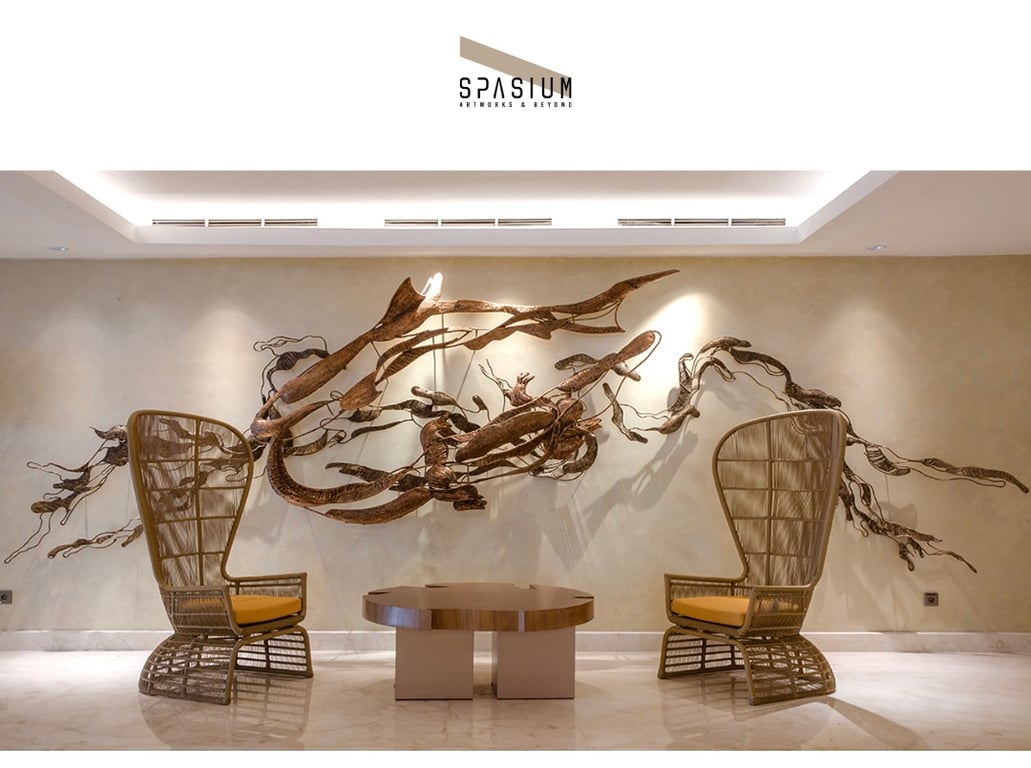 Salah satu wall sculpture thematic bertema Sura dan Baya yang dirancang dan diproduksi Spasium, untuk salah satu hotel di Surabaya.