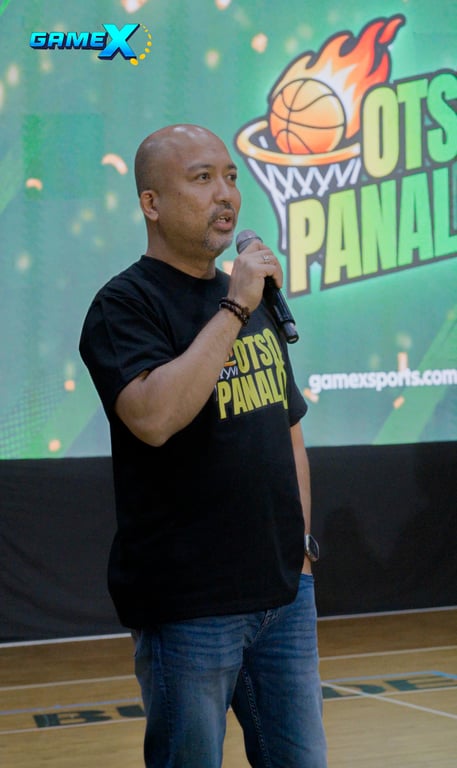 Las Casas Gaming, Inc. President Leo A. Barrosa welcomes fans between games at the GameX Sports NBA Opening Day Watch Party in Quezon City.