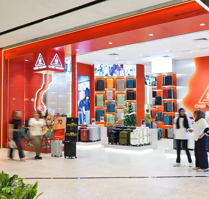 The newly opened Case Valker flagship store at Sunway Square, showcasing the extensive and colorful product lineup to Malaysian shoppers.