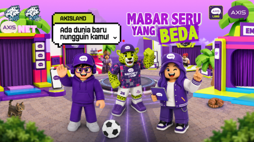 Tampilan AXIS LAND, ruang perayaan virtual di Roblox yang mengajak pemain menjelajahi dunia baru penuh keseruan bersama komunitas gamer Indonesia. (Dok. AXIS & EVOS Esports)