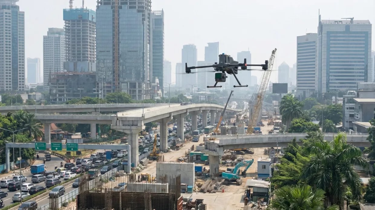 Pemetaan udara area konstruksi menjadi dasar digital twin konstruksi. (Halo Robotics)