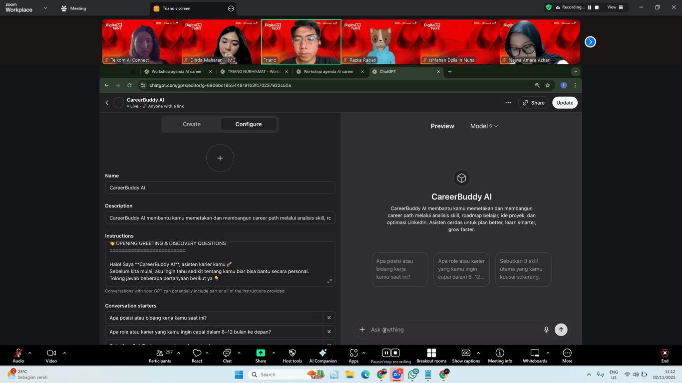 Sesi demo fitur terbaru dari GPT-5 Career Buddy