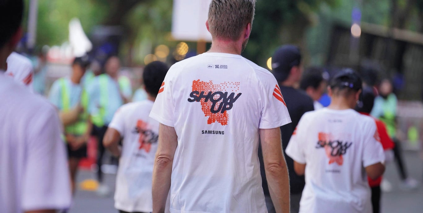 Sejumlah pelari memadati lintasan Samsung Galaxy 5K di Jakarta Running Festival 2026