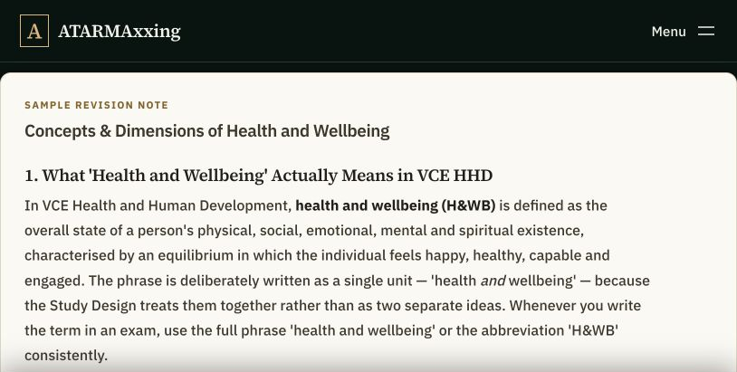 The HHD subject page includes a public preview of its note on concepts and dimensions of health and wellbeing.