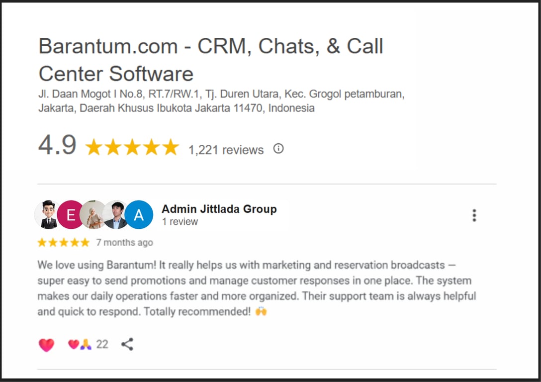 Rating Barantum di Google Bisnis mencapai 4,9/5 berdasarkan 1.221 ulasan pelanggan per 12 Juni 2026.&nbsp;&nbsp;