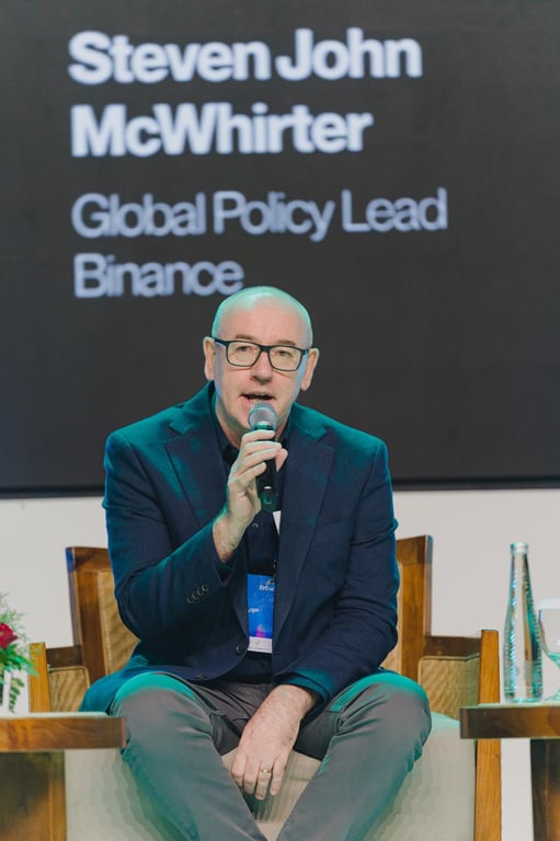 Global Policy Lead Binance, Steven McWhriter di acara Tokocrypto Digital Summit bagian dari perhelatan Bali Tech Week 2026 di Bali pada 19 Oktober 2026. Sumber: Tokocrypto.