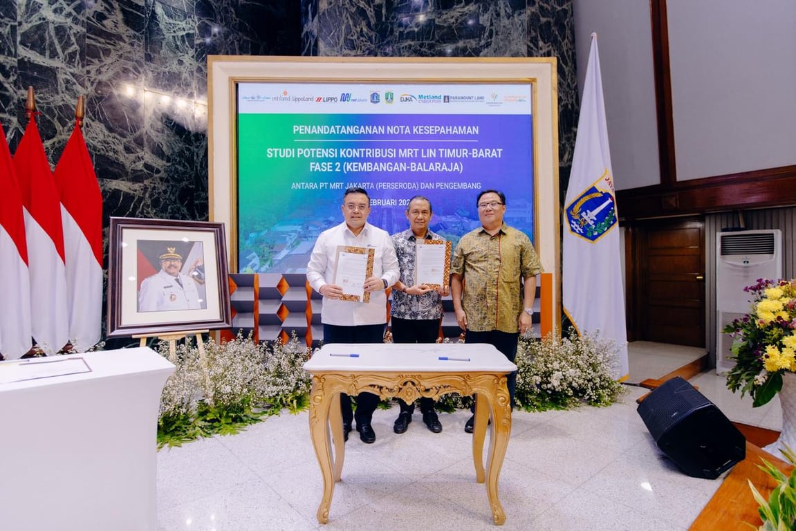 Ki-ka:<br>1. Farchad Mahfud - Direktur Pengembangan Bisnis, PT MRT Jakarta (Perseroda)<br>2. Anhar Sudradjat - Presiden Direktur, PT Metropolitan Land Tbk<br>3. Solidi Silvester Korompis - Direktur, PT Metropolitan Karyadeka Development