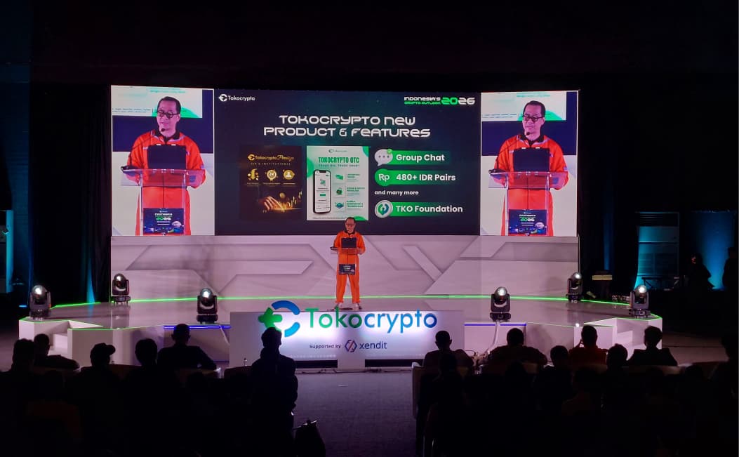 CEO Tokocrypto, Calvin Kizana, saat presentasi pertumbuhan bisnis Tokocrypto di acara Indonesia Crypto Outlook 2026 di Jakarta, Kamis (29/1). Sumber: Tokocrypto.