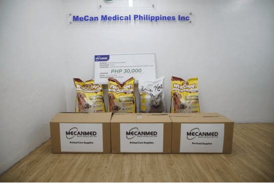   Food, cleaning and pet-care supplies formed part of the PHP 30,000 contribution to PAWS. Photo courtesy of MECANMED.  
