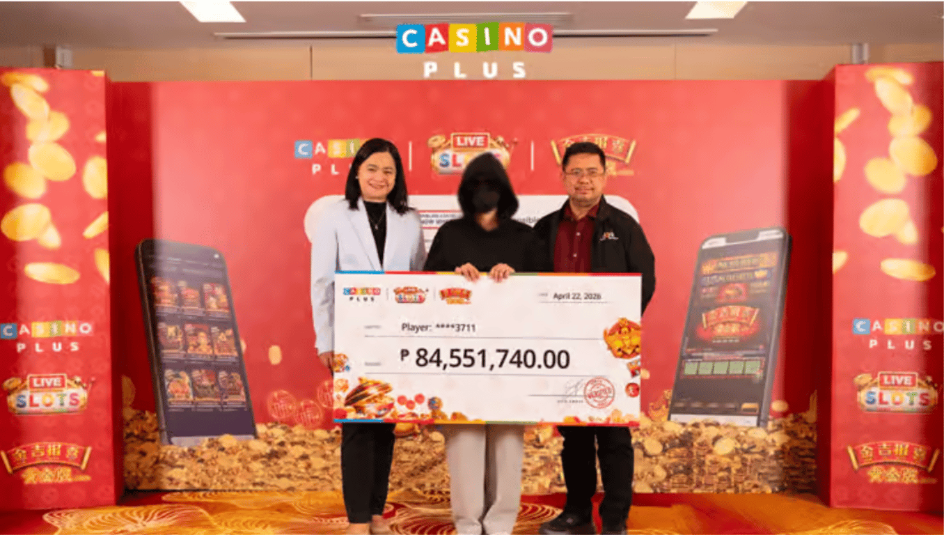 An entrepreneur named “Hope” receives a ₱84,551,740.00 Jin Ji Bao Xi Gold jackpot in Clark, Pampanga, on April 22, 2026. The turnover was facilitated by Casino Plus Head of Gaming Maricel Soquila and witnessed by Clark Development Corporation&nbsp;Assistant Vice President Rommel Narciso.