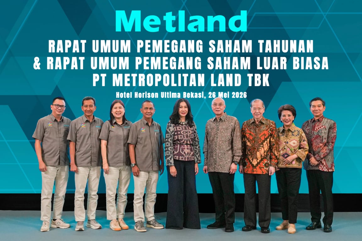 Susunan Dewan Komisaris dan Direksi PT Metropolitan Land Tbk masa jabatan 2026-2031<br><br>Foto kiri-kanan : Bp. Andi Surya Kurnia (Direktur), Bp. Wahyu Sulistio (Direktur), Ibu Olivia Surodjo (Direktur), Bp. Anhar Sudradjat (Presiden Direktur), Ibu Junita Ciputra (Presiden Komisaris), Bp. Iwan Putra Brasali (Komisaris), Bp. Nanda Widya (Komisaris), Ibu Lanny Bambang (Komisaris Independen), Bp. Thomas J. Angfendy (Komisaris Independen)