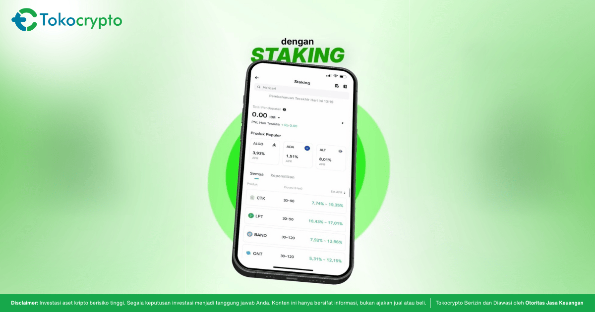Ilustrasi fitur Staking di aplikasi Tokocrypto telah berlisensi Otoritas Jasa Keuangan (OJK). Sumber: Tokocrypto.