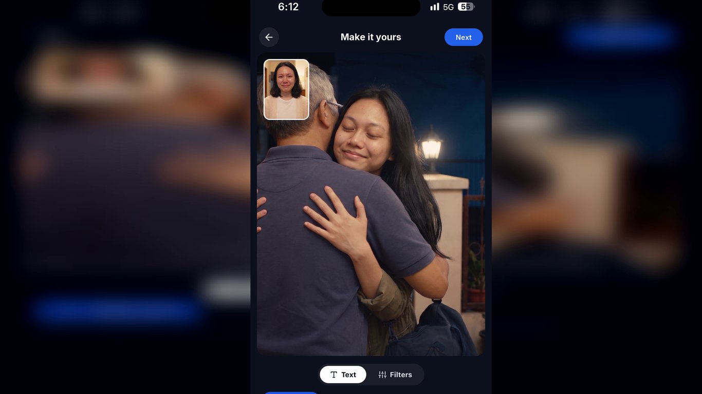 The hug at the door, taken with the Dual camera. Clarissa's own face is in the small window. Episode 5; the screen is the app's own