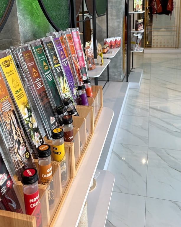Display produk UMKM yang tersedia di Rumah BUMN Yogyakarta sebagai bentuk dukungan terhadap promosi dan pemasaran produk pelaku usaha lokal.&nbsp;