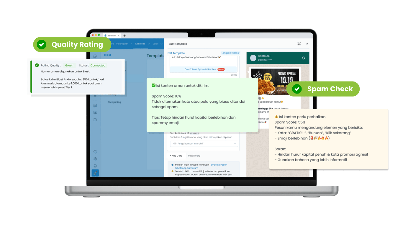 Fitur Spam Check & Quality Rating Number pada Barantum CRM