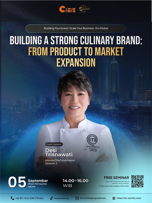 Desi Trisnawati, MasterChef Indonesia Season 2, membawakan topik “Building a Strong Culinary Brand: From Product to Market Expansion”.