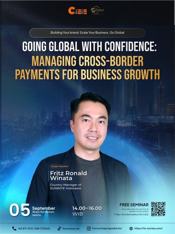 Fritz Ronald Winata, Country Manager of SUNRATE Indonesia, membawakan topik “Going Global with Confidence: Managing Cross-Border Payments for Business Growth”.