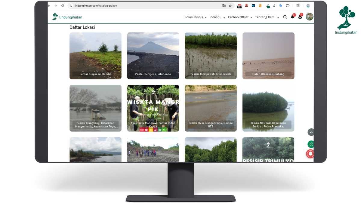 Daftar lokasi yang terhubung dengan katalog pohon (foto: Dokumentasi LindungiHutan)