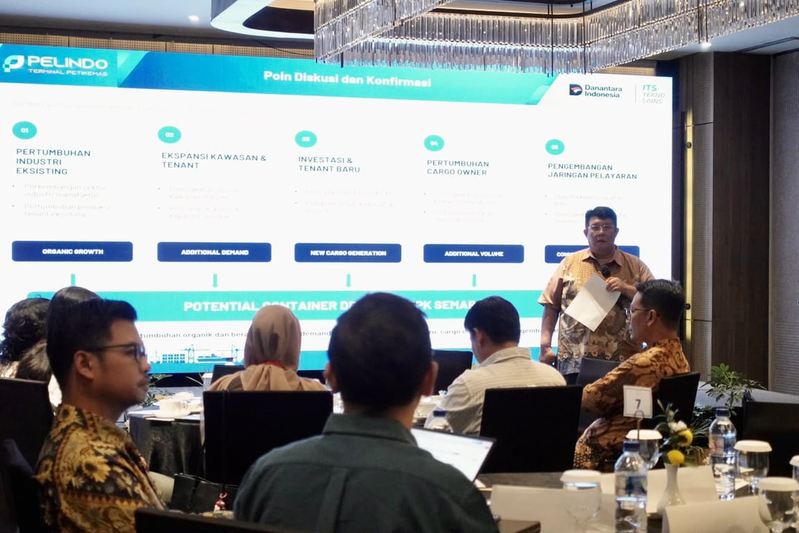 Forum diskusi bertema Proyeksi Pertumbuhan Barang dan Industri untuk Perencanaan Pengembangan TPK Semarang dalam Mendukung Pengembangan Logistik dan Perdagangan di Jateng yang diadakan oleh Pelindo Terminal Petikemas di Kota Semarang, Kamis (10/9/2026).&nbsp;