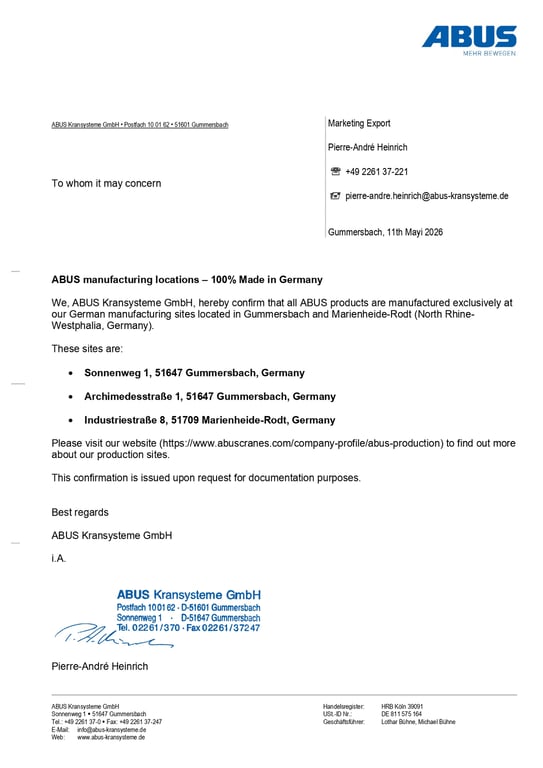 Surat resmi ABUS ini menegaskan transparansi asal produksi sebagai dasar penilaian produk di tengah isu dumping crane.