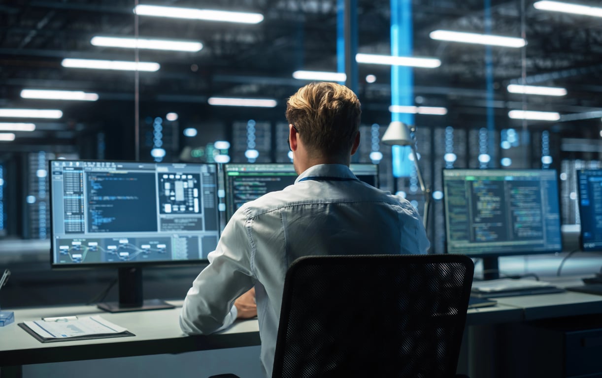 A man facing his computer 