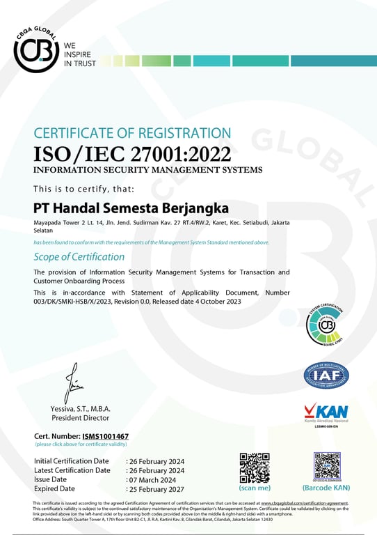 Sertifikasi ISO 27001 HSB Investasi untuk Memperkuat Trading yang Aman