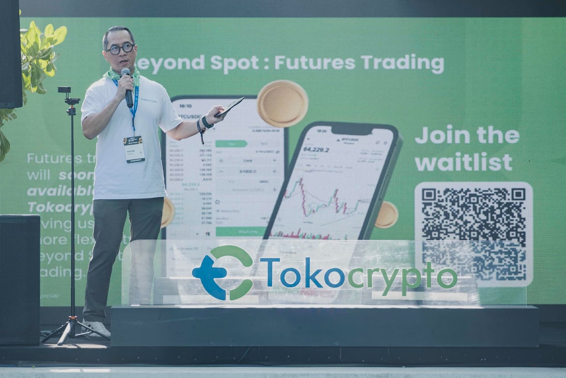 CEO Tokocrypto, Calvin Kizana di acara&nbsp;Tokocrypto Beach Horizon, bagian dari perhelatan Coinfest 2026 di Bali pada 21 Agustus 2026. Sumber: Tokocrypto.