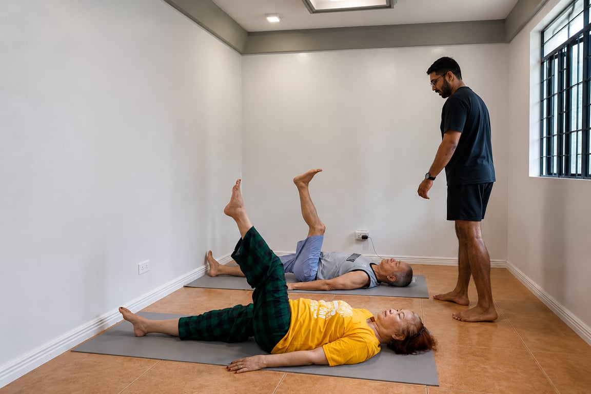 Senior participants practice gentle movement exercises.