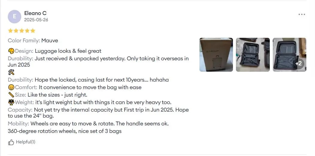 A five-star Lazada review highlights the design, durability, comfort, and smooth 360-degree wheels of Case Valker luggage, reflecting the kind of customer feedback driving the brand's growing popularity among Malaysian shoppers.