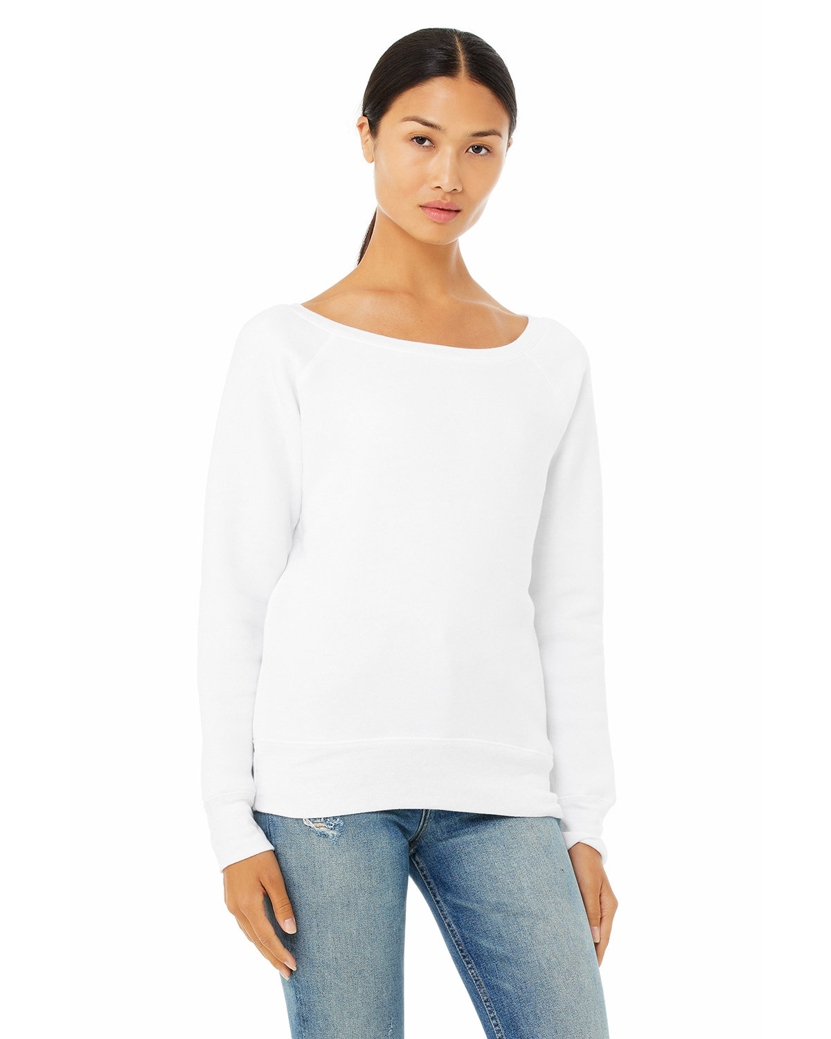Front view of Ladies’ Sponge Fleece Wide Neck Sweatshirt