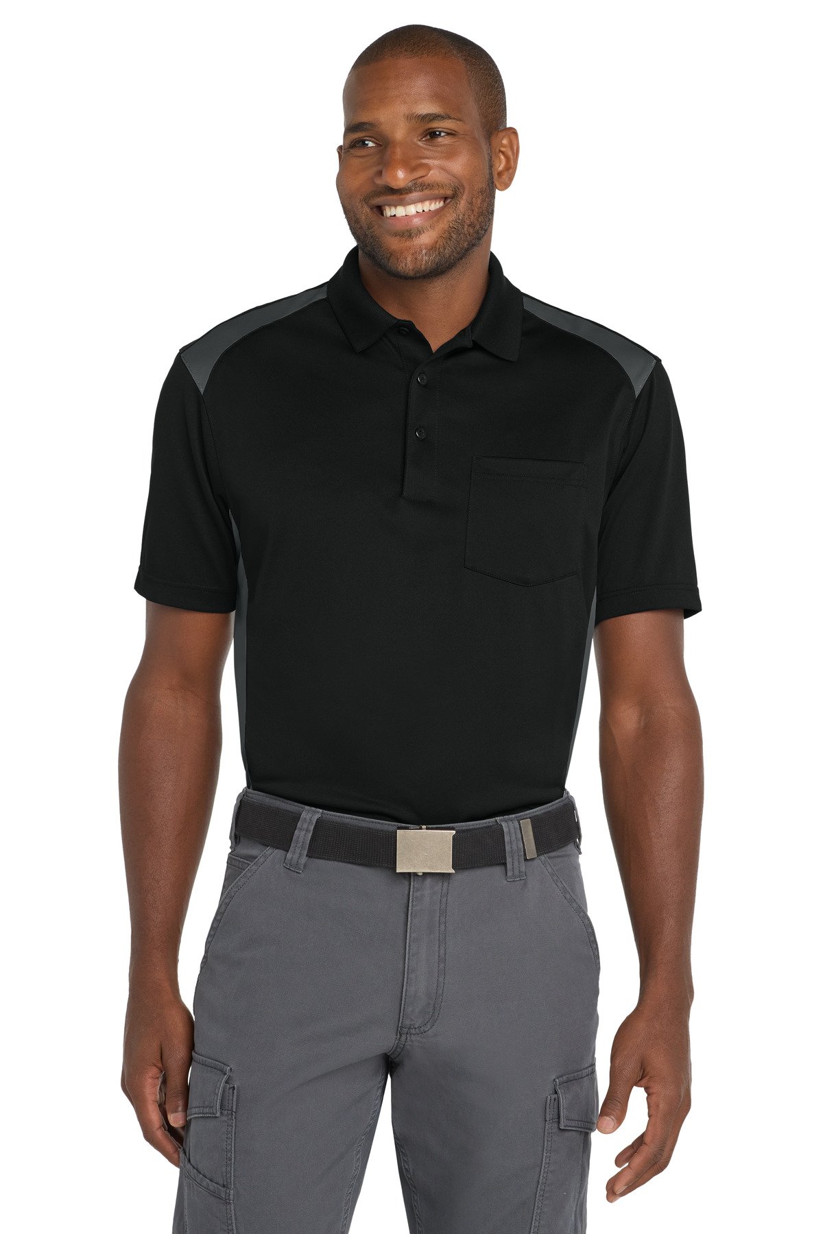 Front view of Select Snag-Proof Two Way Colorblock Pocket Polo