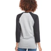 Back view of Unisex CVC 3/4 Sleeve Raglan Baseball T-Shirt
