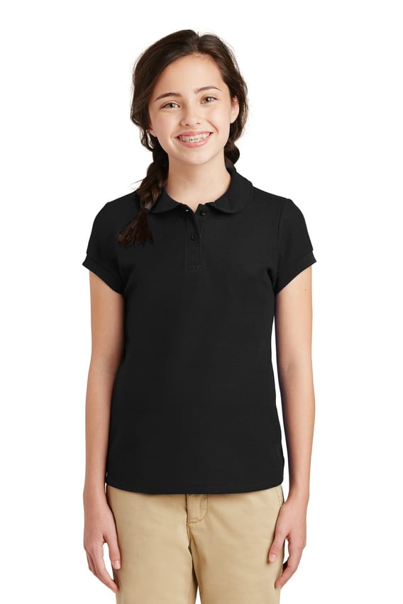 Front view of Girls Silk Touch Peter Pan Collar Polo