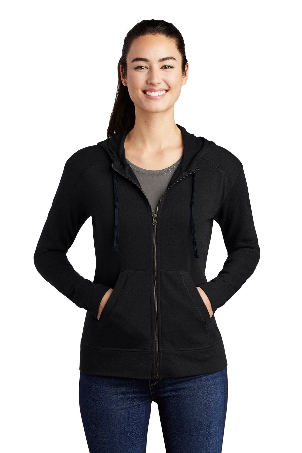Front view of Women’s PosiCharge ® Tri-Blend Wicking Fleece Full-Zip Hooded Jacket