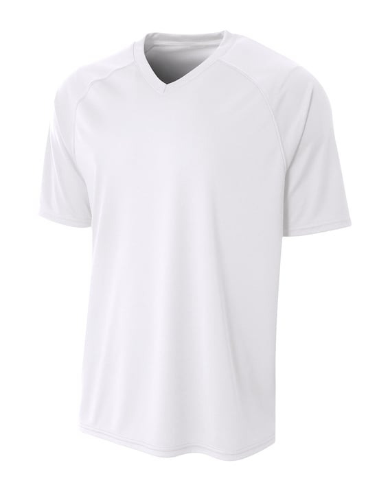 Front view of Adult Polyester V-Neck Strike Jersey With Contrast Sleeve