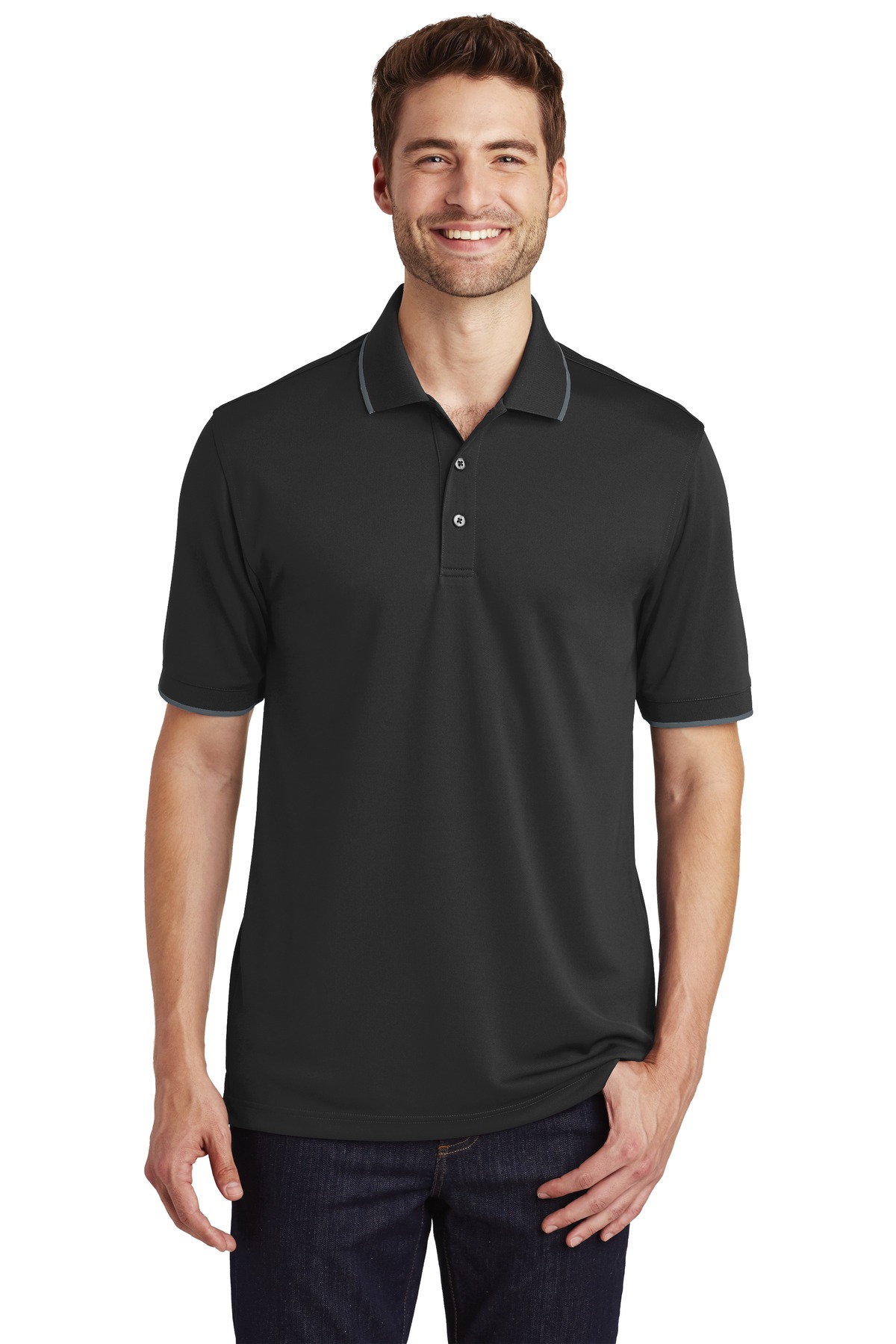 Front view of Dry Zone&reg; UV Micro-Mesh Tipped Polo