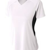 Front view of Ladies’ Color Block Performance V-Neck T-Shirt