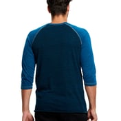 Back view of Unisex 5.2 Oz. 3/4-Sleeve Triblend Over-Dyed Raglan