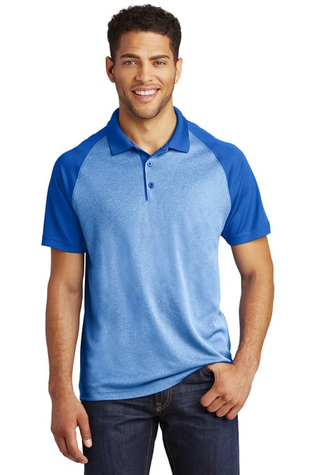 Front view of PosiCharge ® RacerMesh ® Raglan Heather Block Polo
