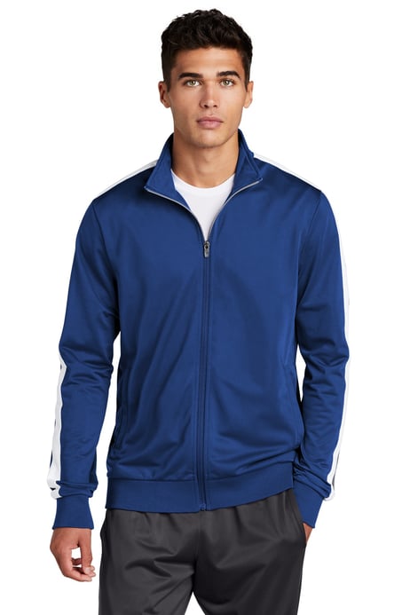 Front view of Tricot Sleeve Stripe Track Jacket