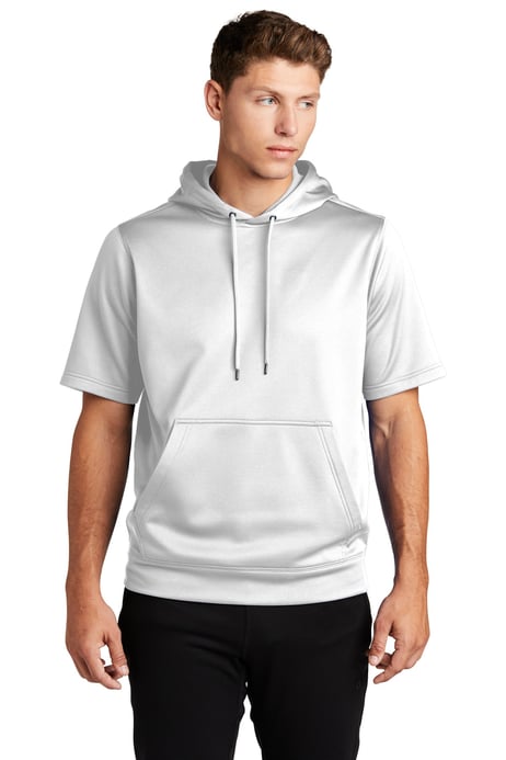 Front view of Sport-Wick &reg; Fleece Short Sleeve Hooded Pullover