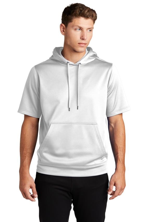 Front view of Sport-Wick &reg; Fleece Short Sleeve Hooded Pullover