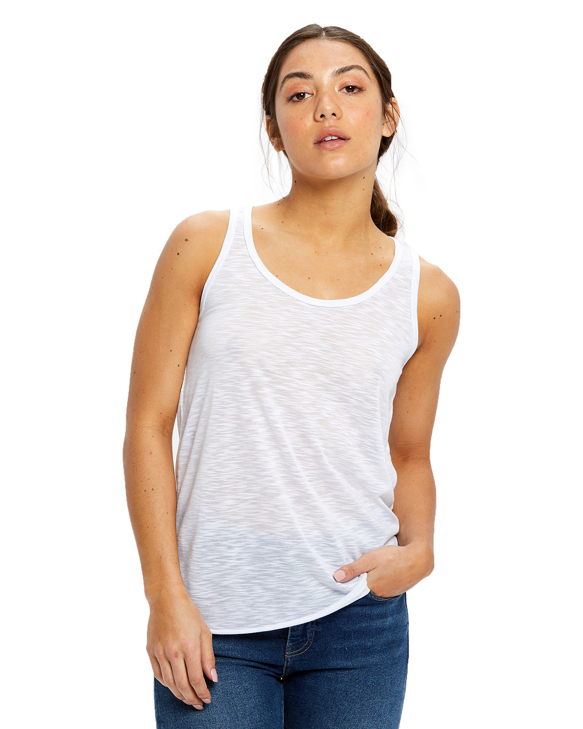 Front view of Ladies’ Solid Slub Racer Tank