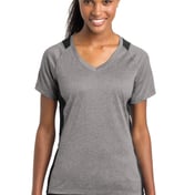 Front view of Ladies Heather Colorblock Contender V-Neck Tee