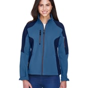 Front view of Ladies’ Compass Colorblock Three-Layer Fleece Bonded Soft Shell Jacket