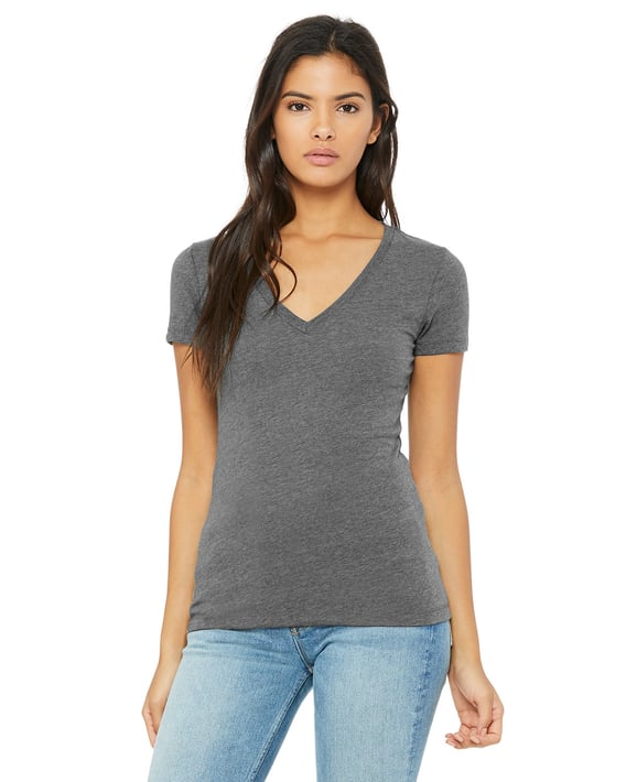 Front view of Ladies’ Jersey Short-Sleeve Deep V-Neck T-Shirt